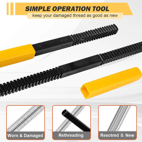 Syizyen 3-piece thread repair file set with yellow safety caps and black threaded files for SAE and metric threads