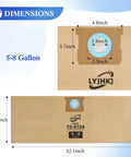 5 Pack Vacuum Bags For 5 To 8 Gallon Wet Dry Shop Vacuums Replacement Dust Collection Bags Disposable Bags That Fit Most 5 To 8 Gallon Vacuums And DXV Series Heavy Duty showing dimensions and fit