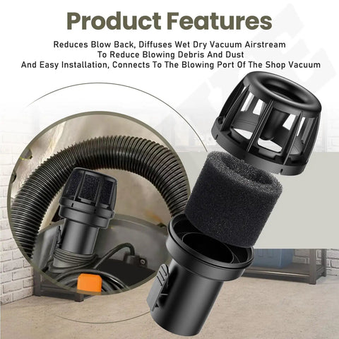 Two Point Five Inch Muffler Diffuser Vacuum Attachment For Wet Dry Vacs With Replacement Sponge Easy Install Diffuser Nozzle Compatible With Craftsman Shop Vacuums Reduces Noise And Boosts Dirt Sucking Power
