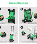 2-In-1 Folding Hand Truck And Flatbed Cart With 330 Lb Capacity, Quick 2-Wheel To 4-Wheel Conversion, Heavy-Duty Steel Frame, Slim Fold Design, Compact And Portable For Moving Boxes, Appliances, And Jobsite Loads, shown folding and converting modes