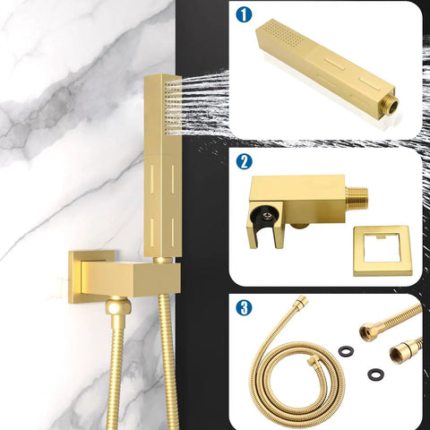 Two Settings Handheld Shower Head Sprayer With Beast Mode High Pressure Water Saving Spray 59 Inch Flexible Hose in Brushed Gold