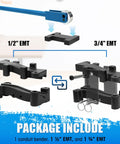 SDSNTE 2-In-1 Conduit Offset Bender For 1/2 Inch And Three Quarter EMT Electrician Grade Box Breaker Tool Quick Swap Design Durable Steel Construction Professional Quality Electrical Wiring Kit parts layout including 1/2" EMT and 3/4" EMT.