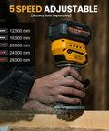 Cordless Brushless Palm Router Bare Tool With Dope 5 Speed Variable 10000 To 28000 RPM 600W in use for woodworking