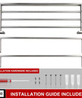 Installation guide and hardware for 24 Inch Double Towel Rack And Shelves In Brushed Nickel Stainless Steel Wall Mount With Rustproof SUS304 Two Bars Bath Organizer Easy Install Fingerprint Proof Finish Built Tough For Real.
