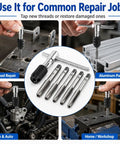 Beefy 6-Piece Metric Tap Wrench Set with Adjustable T-Handle and 4-Jaw Chuck displayed for various threading applications.