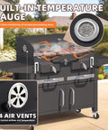 Two Independent Charcoal Grillin Zones With An Oversized 620 Square Inch Cooking Area Storage Cabinet Individual Lifting Charcoal Trays Foldable Side Tables And Built In Thermometer For Outdoor Patio Balcony showcasing temperature gauge and air vents