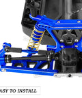 Alloy Front And Rear Suspension Arm Upgrade Kit For 1/10 Slash 4x4 VXL, Stampede 4x4 VXL, Rustler 4x4 VXL, And Hoss 4x4 VXL navy blue installed