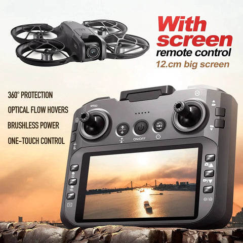 4K HD Dual Camera Drone With Remote Control Screen, Brushless Power, Propeller Guards, featured with 12cm display