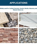 Image showing applications of 4 Inch Double Row Diamond Grinding Cup Wheel for Angle Grinder on stone surfaces.
