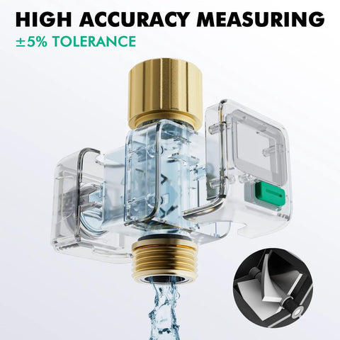 Water Flow Meter With Brass Inlet And Outlet For Garden Hose And RV Use, Tracks Gallons And Liters Like A Pro, Clear LCD Display