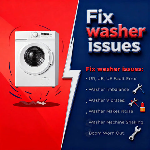 Heavy Duty Top Load Washer Suspension Rods Four Pack Smooth Operator Shock Stabilizers Compatible With Samsung WA50R5400AV WA45T3200AW displayed with washer issues.