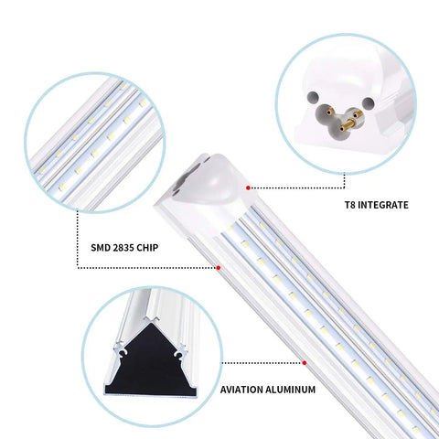 Diagram of 8Ft LED Shop Light Fixture With V Shaped 5Ft Tubes 48W Cold White 6000K T8 Integrated Bulbs For Garage And Warehouse Plug And Play Linkable
