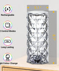 Rose Lamp With 16 Colors RGB Night Light, USB Rechargeable Touch Desk Lamp, Diamond Cut Acrylic LED Mood Light next to icons