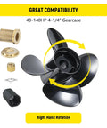 Beefy Aluminum Boat Propeller 13.5 Inch Diameter 15 Pitch Four Blades Right Hand Rotation, hub kit visible