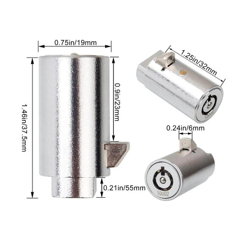 Heavy Duty Vending Machine Lock And Key Set, Two Pack Keyed Alike For Soda And Snack Machines, Fits Coke And Pepsi Vending Units, All Metal Alloy Steel Construction, Rust Resistant, Includes Six Keys, showing dimensions