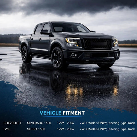 2WD Rack And Pinion Kit For 1999 2000 2001 2002 2003 2004 2005 2006 Chevy Silverado 1500 and GMC Sierra 1500 vehicle fitment chart
