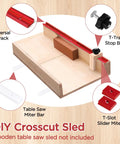 Pro Grade Table Saw Crosscut Sled Kit With 2 Aluminum T Tracks 2 UHMW Miter Bars Knobs And Bolts And 16 Screws For DIY Woodworking Red Finish