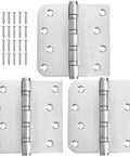 Rock Solid 304 Stainless Steel Door Hinges 4 By 4 Inches Heavy Duty Ball Bearing Non Removable Pin Square And 5 8 Radius Corners 3 Pack with screws.