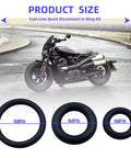 Fuel Line Quick Disconnect O Ring Kit For 2001 And Newer EFI Motorcycles size comparison with motorcycle and three O-rings