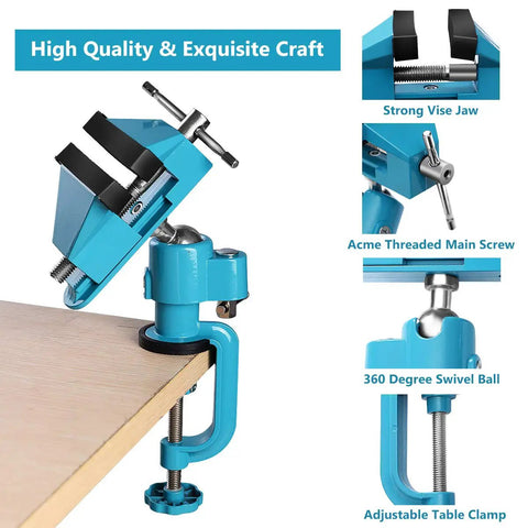Heavy Duty Aluminum 3 Inch Tabletop Swivel Bench Vise Tilts And Rotates 360 Degrees For Secure Clamping And Versatile Universal Work