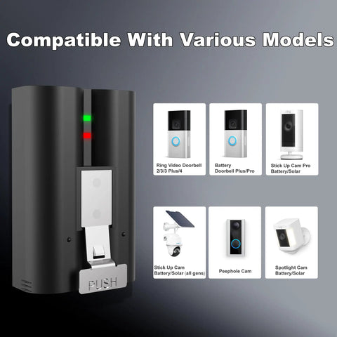 Heavy Duty Rechargeable Battery For Ring Doorbell Camera 2 Pack 7200mAh shown with compatibility for multiple models.
