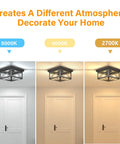 3 settings of 2 Light Flush Mount Square Industrial Black Ceiling Light Fixture With Vintage Farmhouse Vibe For Hallway Kitchen Dining Room And Bedroom UL Listed With Soft Glow