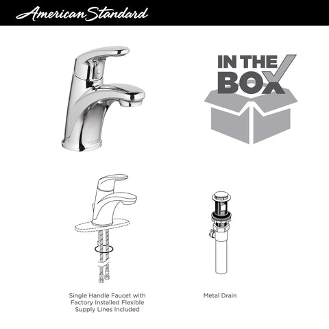 Colony Pro Single Handle Bathroom Faucet With Metal Pop Up Drain In Polished Chrome 1.2 GPM Flow Hot Water Safety Stop Memory