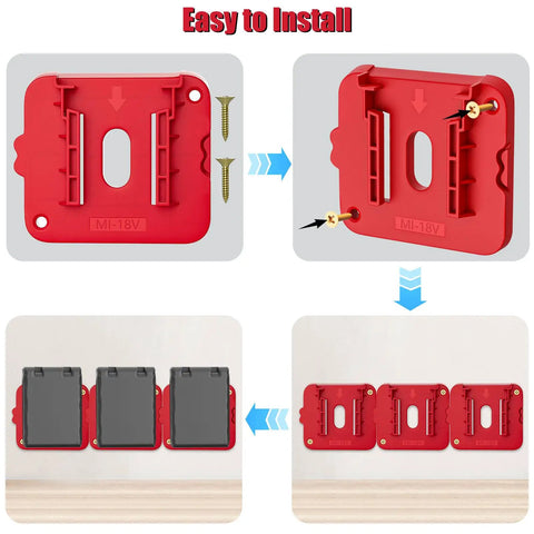 Heavy Duty Milwaukee 18V Battery Holder Storage Pack For Wall Mount Or Shelf Keeps Batteries Neat In Van Or Toolbox Easy Snap In Design With Locking Mechanism 5 Pack installation steps
