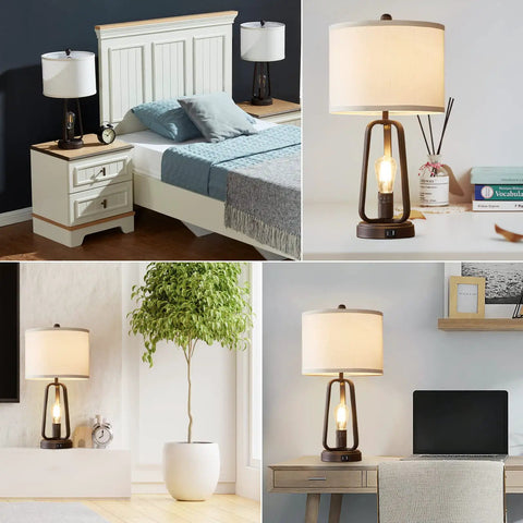 Farmhouse Rustic Table Lamp Set Of 2 With USB Port And 3 Way Dimmable Touch Lamps Bedside Lamps With Rotary Switch Industrial Birdcage Style For Bedroom Or Living Room Bulbs Included
