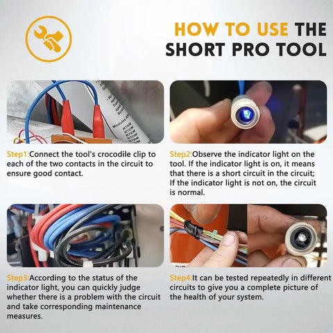 24 VAC Circuit Short Finder Tester With Bright LED Indicator For Real Time Status, Fast Fault Locating, Automatic Reset, Compact Pro Tool For Electrical Troubleshooting In 24 Volt Systems showing clips on wiring