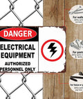 Danger Electrical Equipment Authorized Personnel Only Sign No Nonsense 8x12 Inch Aluminum Wall Art with mounting options