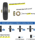 Flat Free 16 Inch Wheelbarrow Tire And Wheel Set Size 4.80 4.00 8 Solid Tire With 3 Inch Centered Hub And Five Eighth Inch Axle Bore
