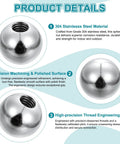 Diagram showing 4 Pack Ball Nuts Knobs M8x1.25mm Thread 15mm Diameter 304 Stainless Steel with material and precision details.