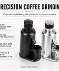 Game Changer 80 MM Flat Burr Coffee Grinder With Stepless Dial And Variable Speed Motor, 80mm stainless steel burr, available in black and silver.