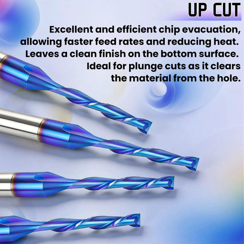 CNC Router Bits Set 1/8 Inch Shank 1/16 Inch Cutting Diameter Two Flute Upcut Flat Nose Carbide End Mills For Wood PVC MDF