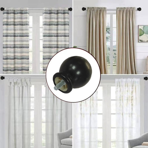 Four Pack Ball Shape Curtain Rod Finials For Five Eighth Inch Rods With M5 Thread Plastic Drapery Ends, black ball cap on curtain rod