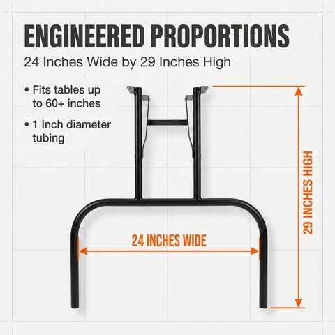 Rock Solid Steel Folding Banquet Legs Set Of 2 In Sleek Black Finish Hella Tough To Anchor Your Custom Diy Table Layouts At Parties Or Backyard Chills Absolutely No Sweat. 24 inches wide, 29 inches high, with 1 inch diameter tubing.