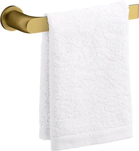Avid Towel Arm 9 15 16 Inch Open Ended Design For Easy Access In Modern Bathrooms, in polished brass, with white towel