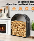 Heavy Duty Firewood Rack With Top Cover For Indoor Outdoor Use, 700 Lbs Capacity, beside fireplace holding logs