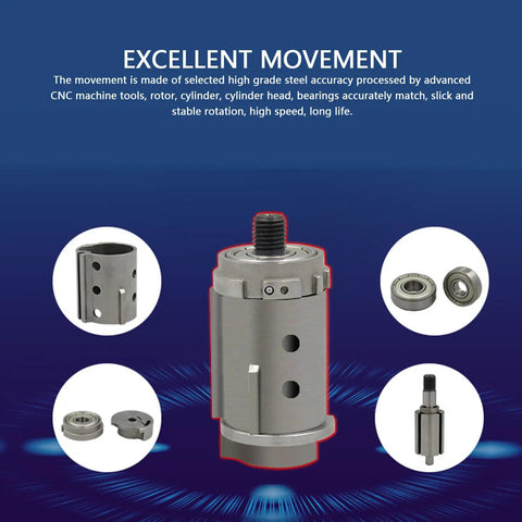 Heavy Duty Straight Pneumatic Die Grinder Built Tough With Machined Steel Core showcasing high-grade steel movement parts for precision.