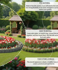 Garden with 24 Foot Stone Look Landscape Edging Kit With 30 Panels And 30 Anchoring Spikes, showing flower beds and fences.