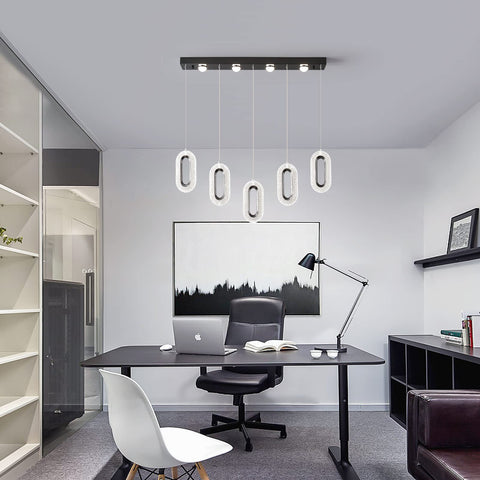 60W Dimmable LED Pendant Chandelier With Remote Control, 5-Light Slick Modern Black Fixture, adjustable height in office