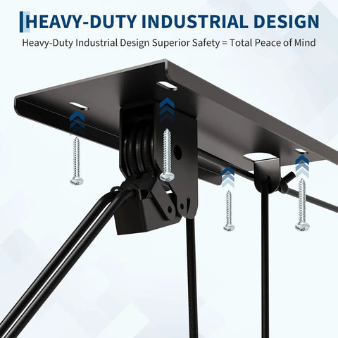 Heavy Duty Garage Ceiling Pulley System For Cargo Boxes And Large Storage Bins Overhead Hoist With 200 Lb Capacity installed view