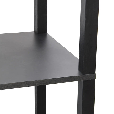 Close-up of Black Floor Lamp Etagere Organizer With Linen Shade 3 Shelf Storage Stand Built In USB Ports And Charging Outlet