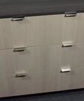 Drawer cabinet with 3 Inch Back Mount Finger Edge Pull Brushed Nickel Finish For Cabinets And Drawers installed, showing easy-grip handles.