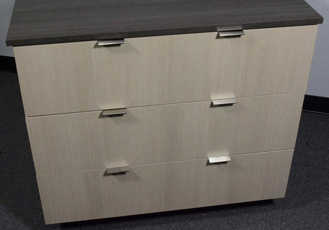 Drawer cabinet with 3 Inch Back Mount Finger Edge Pull Brushed Nickel Finish For Cabinets And Drawers installed, showing easy-grip handles.