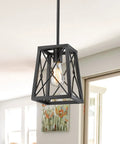 Farmhouse Pendant Light With Metal Wire Cage In Matte Black Vintage Geometric Hanging Lantern Style 1 Light Fixture For Kitchen Island Dining Room Restaurant Industrial Modern Pendant Lighting featuring a geometric metal wire cage and a single bulb in matte black finish.