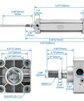 Heavy Duty Pneumatic Air Cylinder 3.94 Inch Bore 0.98 Inch Stroke Double Acting Single Rod Actuator With M20X1.5 Threaded Rod PT 1/2 Port Includes 4 Push In Fittings For Ready Install Industrial Linear Actuator. Technical drawing showing dimensions and specifications.