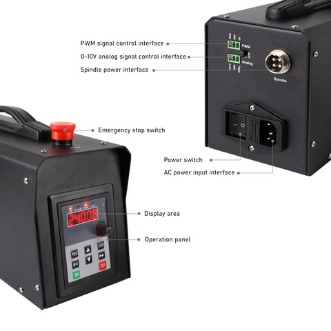 1.5KW CNC Spindle Motor Kit SP-15A With Adjustable Speed 0-24000 RPM, 65mm Air Cooled VFD Spindle With ER11 Collets For CNC Router Machine, Plug And Play Setup, Emergency Stop, High Torque, Smooth Operation