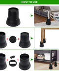 Heavy Duty 6 Inch Bed Risers Set, 9 Pack With Caster Pads, Holds Up To 6600 Lbs, Round Furniture Risers For Beds Sofas Desks And Chairs, Black No Slip Grip For Tight Spaces, shown lifting bed and desk.